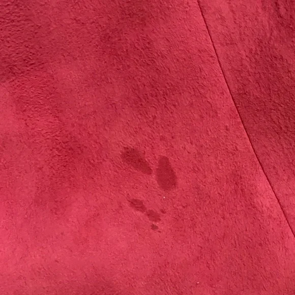 Beautiful Rare Vintage Red Suede Button Up Penny Lane Coat W/ Fur Collar And Bow